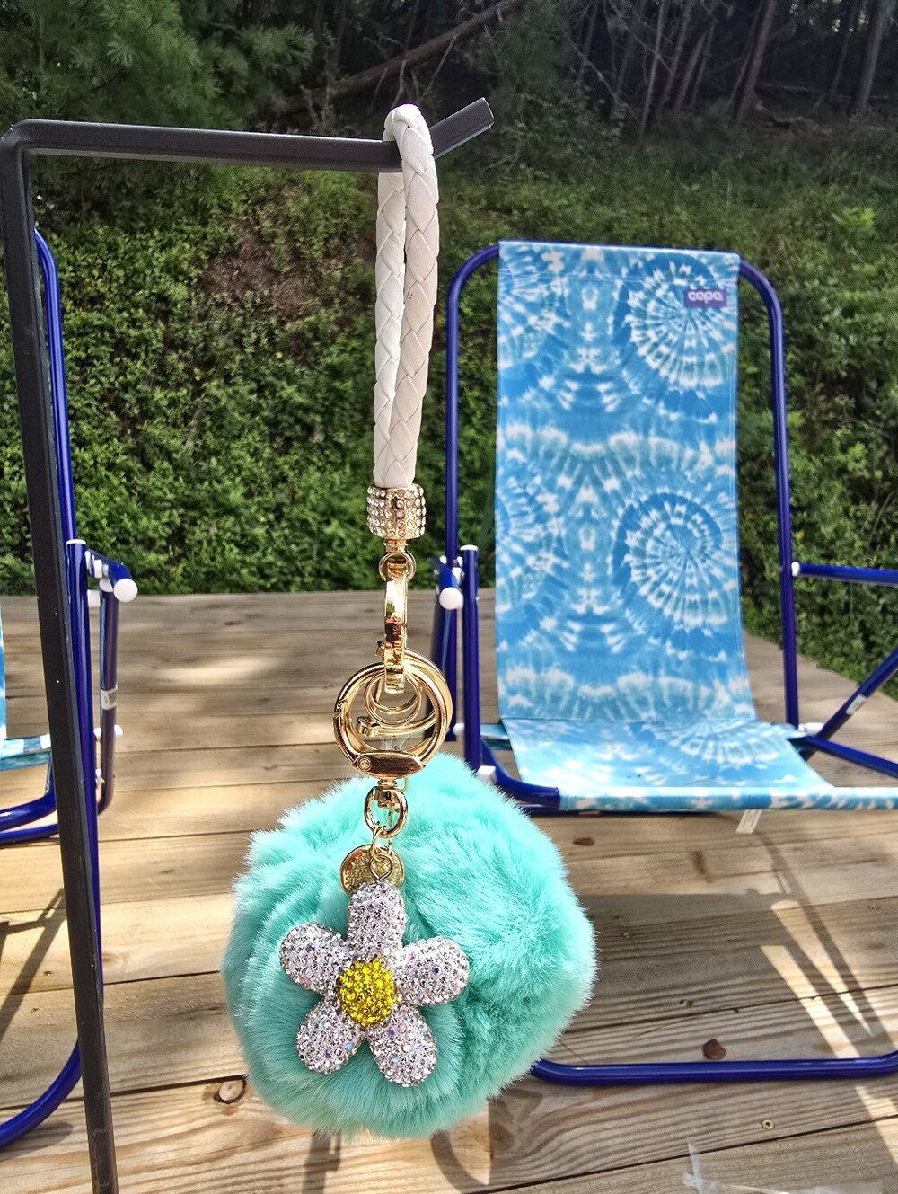 Mint Fur Pom Pom Keychain Heart Bag Charm Cell Phone. Big & Bold!